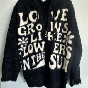 Black & White Graphic Zip Pullover Sweater